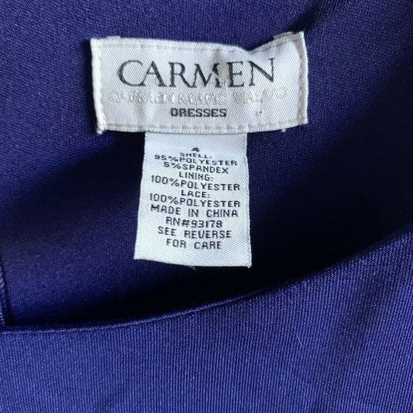 Carmen Marc Valvo Blue Cocktail Party Dress Black Lace Accents Size 4 - Picture 5 of 8